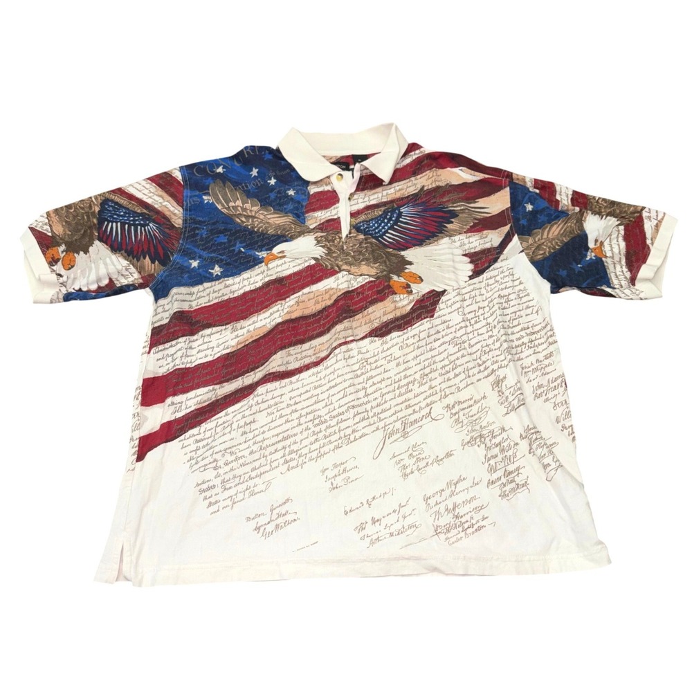 Cotton Traders Sport Vintage Patriotic USA Flag Polo Shirt Mens XL Eagle